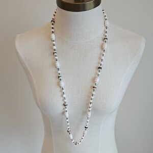 Elegant White and Black Beaded Necklace